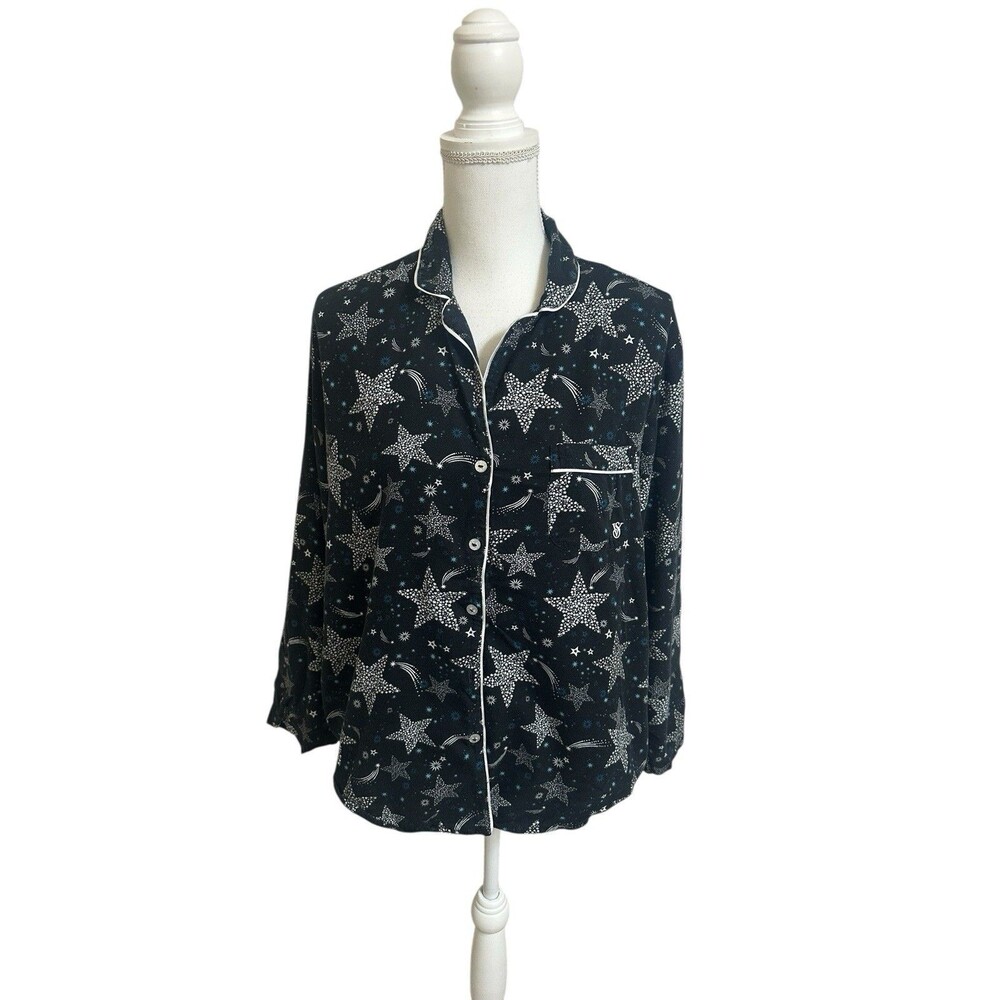 Victoria’s Secret Women's M Pajama Top Flannel Long Sleeves Cotton Modal Stars
